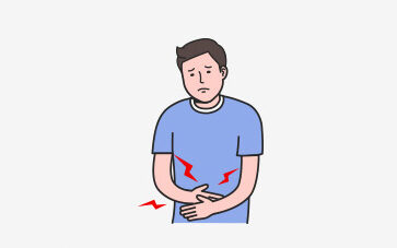 배를 움켜쥐고 복통을 호소하는 남성 일러스트