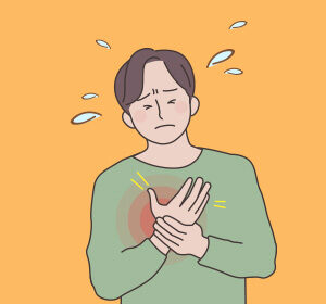 가슴을 움켜쥐고 식은땀을 흘리는 남성 일러스트 — 공황발작